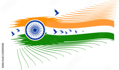 Indian Abstract Flag design with pigeons and Ashok Chakra