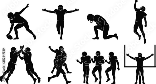 Obraz na plátně American Football Celebration Silhouette Collection Vector Set with Touchdown Vi