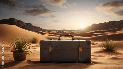suitcase in desert travel journey exploration concept