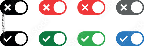 Fotografie Toggle switch buttons with check mark and cross symbols in various colors and designs