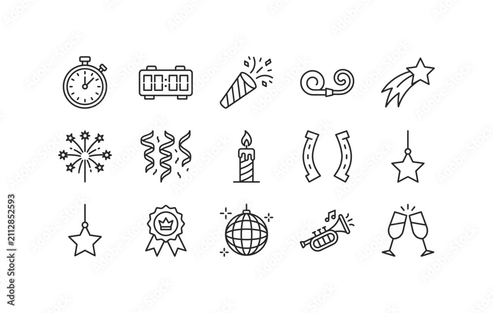 Fototapeta premium New year and birthday party celebration vector icons