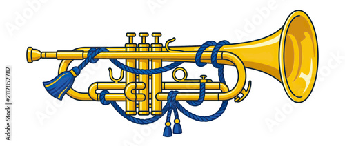 Obraz na plátne Golden Brass Wind Instrument with Blue Rope Decoration