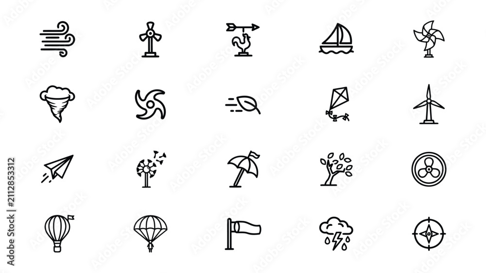 Fototapeta premium Collection of Minimalist Weather and Wind Related Icons with Transparent Background for Various Uses