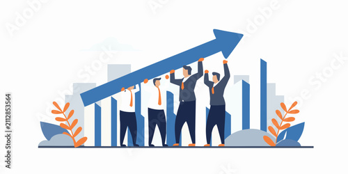 Fotografie people holding up arrow flat vector illustration business growth teamwork succes