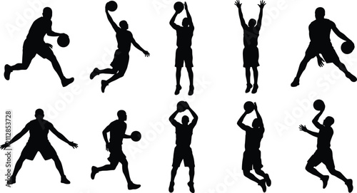 Obraz na płótnie Basketball Player Silhouette Collection Vector Set with Dribbling, Jump Shot, La