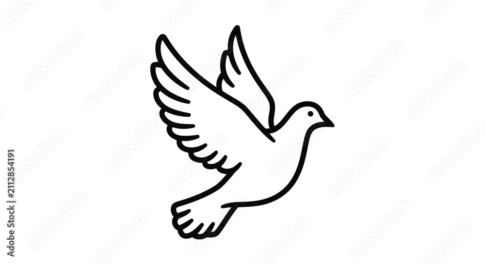 Fototapeta premium Flying dove silhouette on a white background simple line art illustration