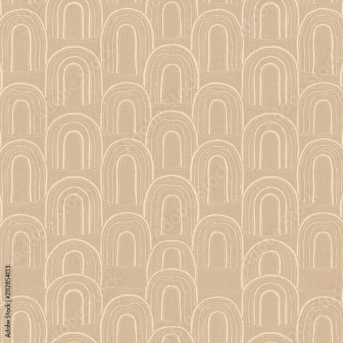 Seamless warm neutral tactile art deco arch scallop pattern, tone-on-tone greige texture for wallpaper, wrapping paper, textile and background design, minimalist boho quiet-luxury repeat