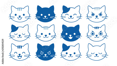 Foto Cat Faces Doodle Collection Hand Drawn Vector Illustration