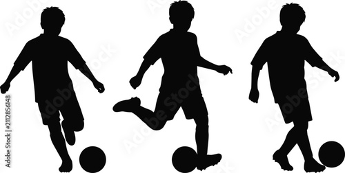 Bild auf Leinwand Kids Soccer Player Silhouette Bundle with Dribbling Action Poses for Sports Vect