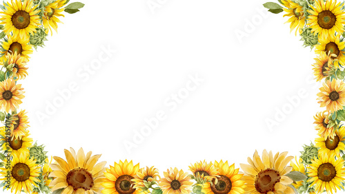 Sunflower floral frame border on transparent background