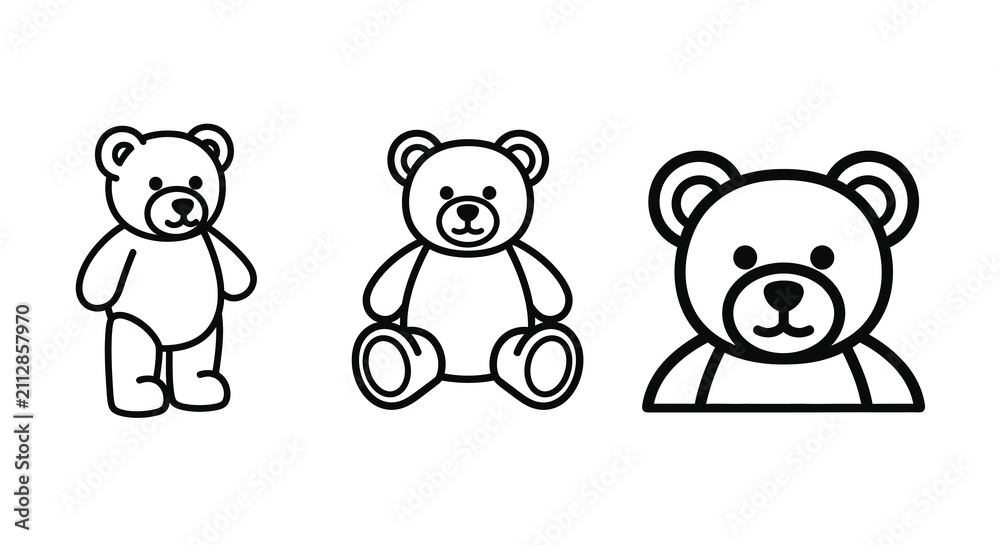 Fototapeta premium Teddy Bear Line Art Illustrations On White Background