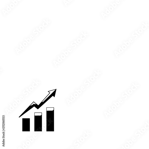 Financial growth graphic showing a rising arrow and bar chart columns on white background