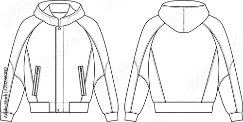 Fotografie Professional technical drawing of a stylish hooded bomber jacket for fashion pro