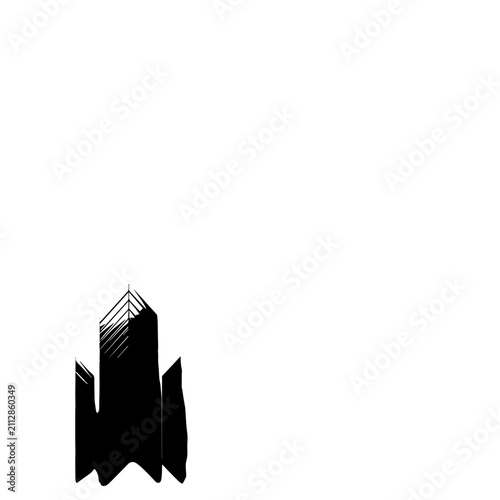 Modern office tower silhouette depicting a high rise urban building in black ink