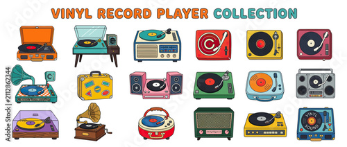 Retro Vinyl Record Players and Audio Devices Collection