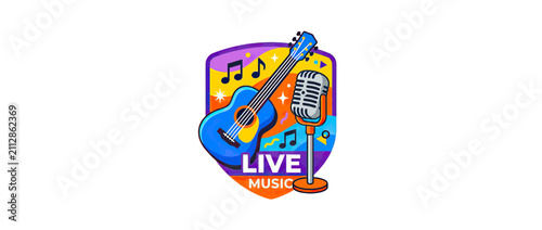 Vibrant Live Music Icon with Guitar and Microphone