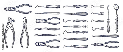 Obraz na plátně Vintage Dental Tools Collection