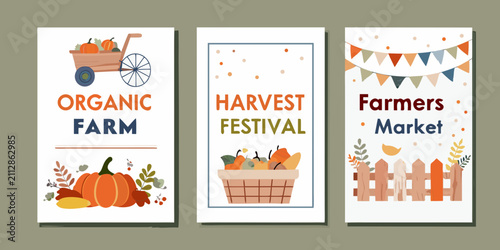 Fotografie autumn harvest festival posters vector illustration organic farm farmers market
