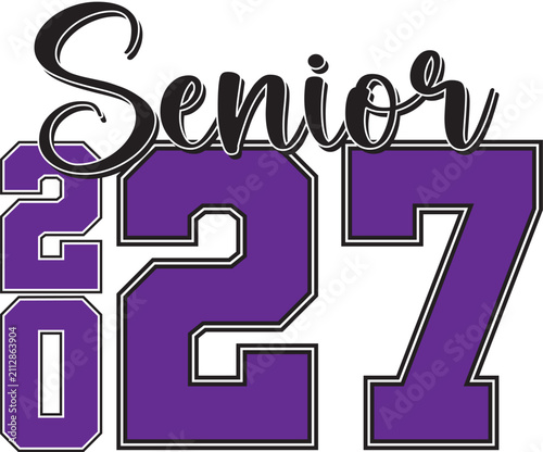 Senior 2027 Logo banner varsity letters and script purple