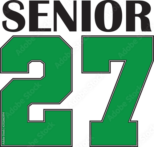 Senior 27 Logo banner varsity letters stacked green