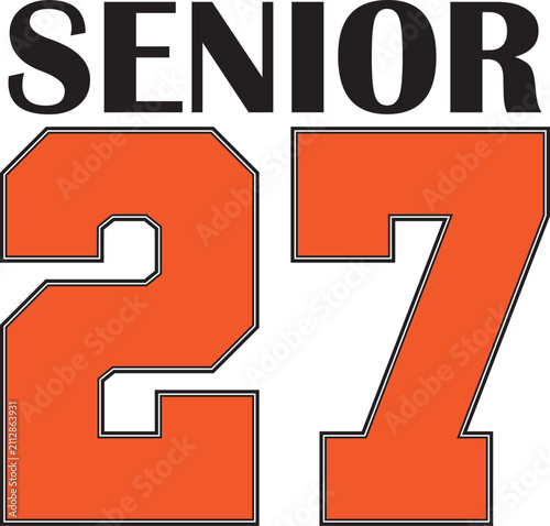 Senior 27 Logo banner varsity letters stacked Orange