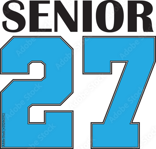Senior 27 Logo banner varsity letters stacked light blue