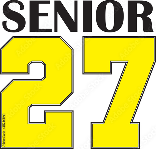 Senior 27 Logo banner varsity letters stacked yellow