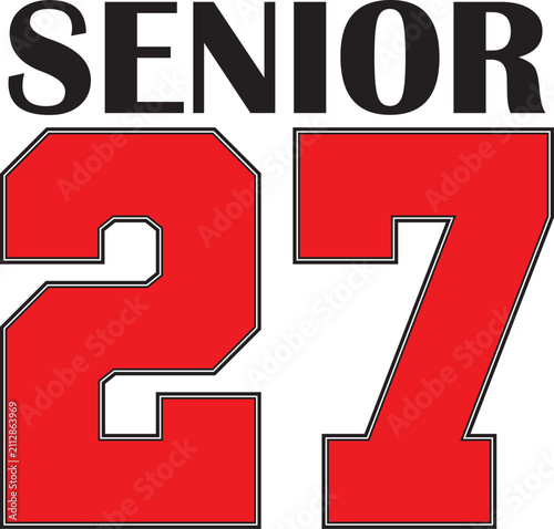 Senior 27 Logo banner varsity letters stacked Red