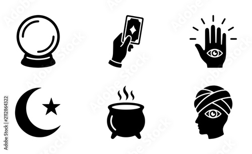 Obraz na plátne Mystical Icons Set, Fortune Telling Symbols, Esoteric Vector Graphics, Psychic V
