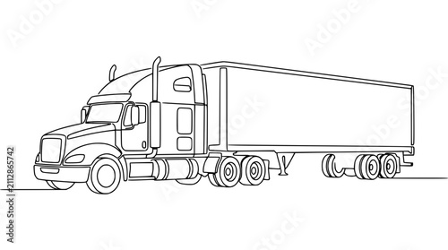 Continuous line drawing of a semi-trailer truck, logistics, transport, single line art