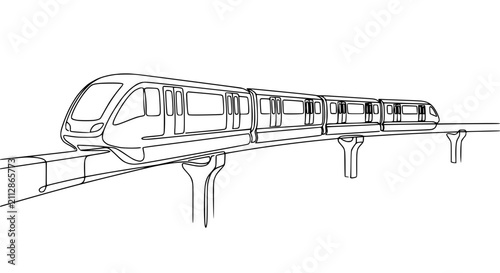 Modern Monorail Train on Elevated Track, Futuristic Public Transport Line Art