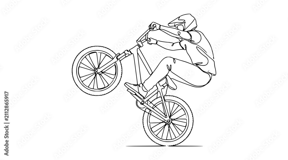 Fototapeta premium BMX Rider Performing Wheelie Trick, Dynamic Line Art Illustration