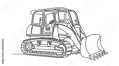 Картината върху платно Line art illustration of a bulldozer with a front loader, isolated on white background