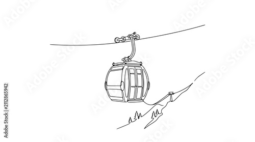 Continuous Line Drawing of Gondola Car Ascending Mountain Slope