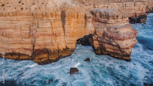 Obraz na płótnie Drone view of Natural Bridge and Island Rock coastal cliffs near Kalbarri, Western Australia