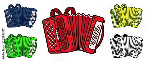 Cuadro en lienzo Collection of Colorful Accordions Isolated on White