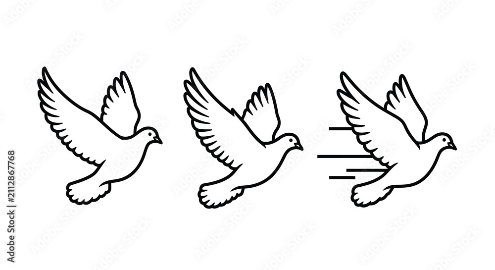 Obraz premium Flying doves line art illustration on a white background