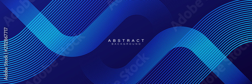 Abstract blue glowing geometric lines on dark blue background. Modern shiny blue lines pattern. Futuristic technology concept. Suit for cover, banner, brochure, header, website, business