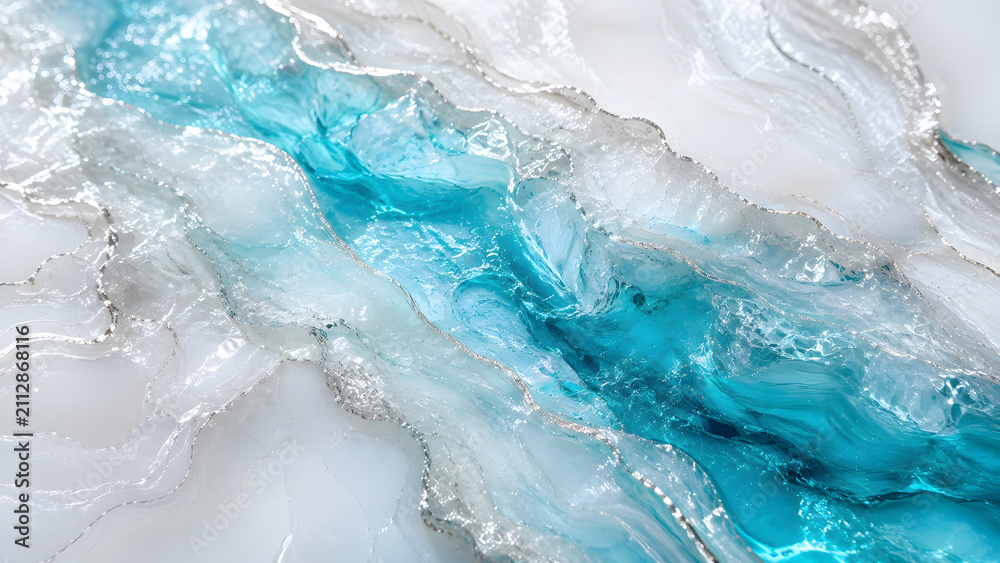 Obraz premium Abstract Turquoise Resin Art Background with Silver Edges