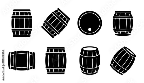 Wooden Barrel Icons Set, Vintage Container Graphics, Rustic Storage Vector Collection