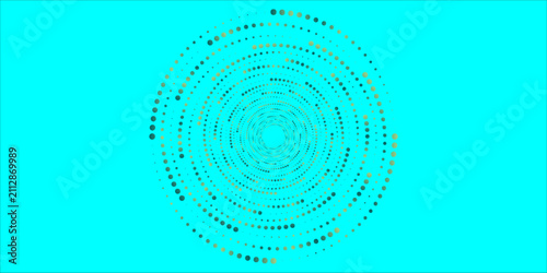 Abstract Turquoise Concentric Dots Spiral Circle Pattern Background With Modern Digital Tunnel Effect