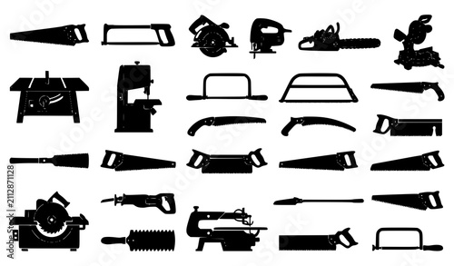 Принти на полотні Vector Saw Silhouettes Collection Featuring Hand Circular Chainsaw Hacksaw Jigsa