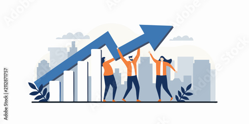 Slika na platnu people holding up arrow flat vector illustration growth success teamwork busines