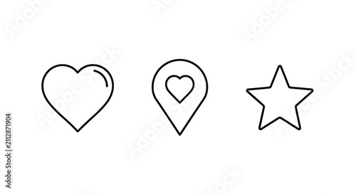 Heart Location Pin And Star Line Icons On White Background
