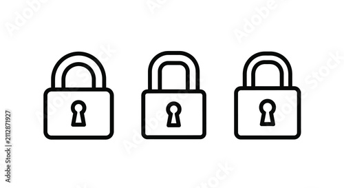 Padlock Icons Black Line Art On White Background
