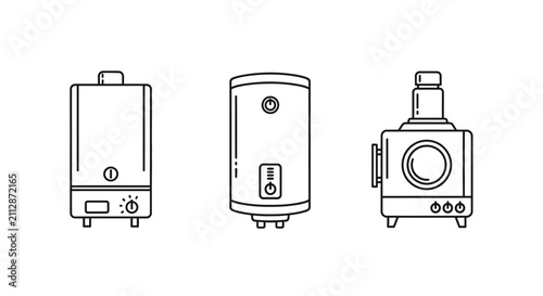 Water Heaters Line Art Icons On White Background