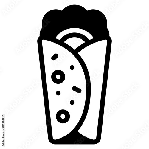 A flat design illustration of a wrap sandwich filled with fresh vegetables. Ideal for food-related projects and menus.