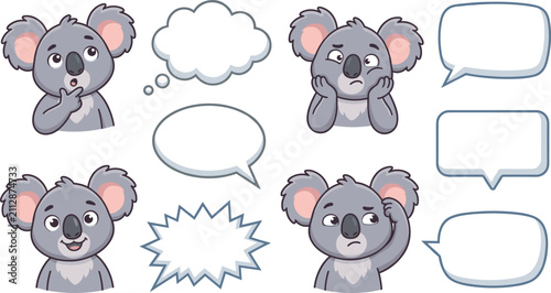 Canvas Print Cute Koala Vector Cartoon Character Expressions Set with Blank Speech Bubbles an