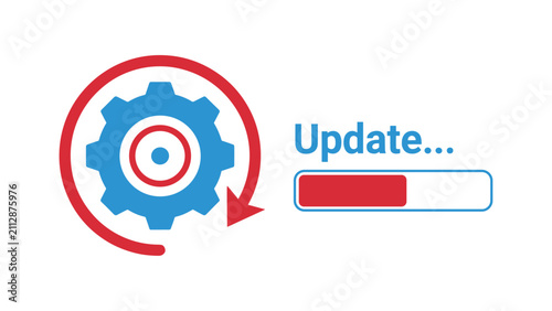 Software Update Process: A visual representation of a software update in progress, featuring a gear icon within a circular arrow and a progress bar indicating completion.