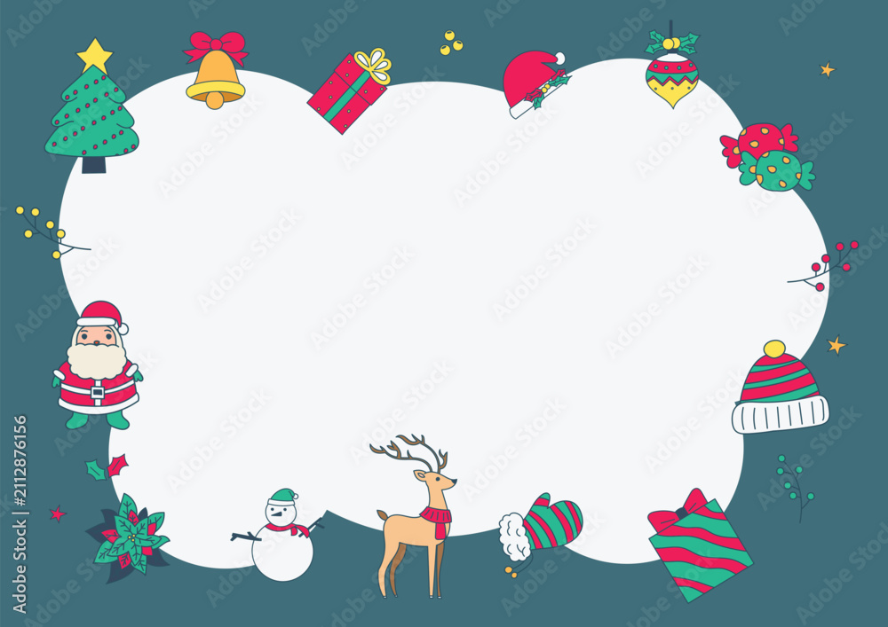Obraz premium Frame decorated with Christmas elements and a Christmas tree.